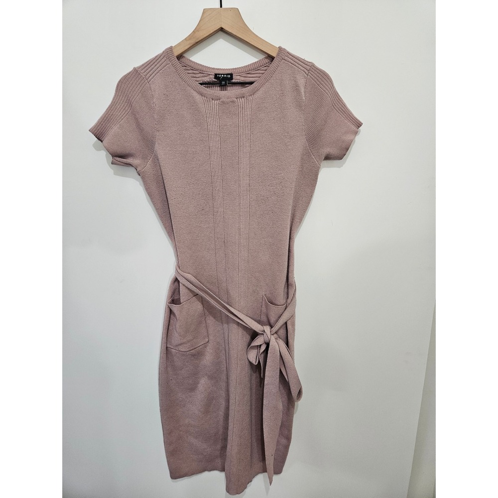 Torrid Mauve Pink Ribbed Knit Short Sleeve Tie Waist Sweater Dress RN148862 00
